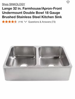 SINKOLOGY Lange 32 in. Farmhouse Apron Front Undermount Double Bowl 18 Gauge Brushed Stainless Steel Kitchen