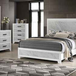 Brand New White & Grey 4pc Queen Bedroom Set 