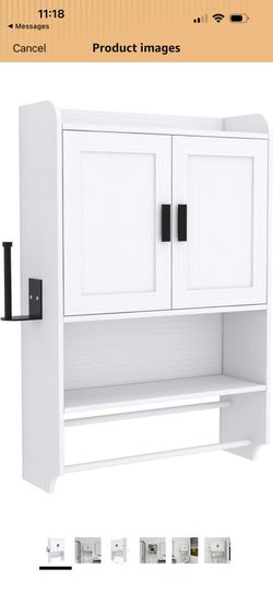 Bathroom Wall Cabinet with Double Doors, Adjustable Shelf, Towel Bar and Paper Holder, White, Over Toilet Storage, 21.65 x 32.48 Inch