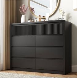 Black 8-Drawer Double Dresser with Fluted Detail