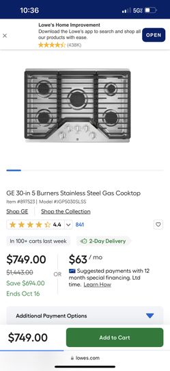 BRAND NEW IN UNOPENED BOX 30” 5 burner gas range GE STAINLESS STEEL COOKTOP.$750.1 year warranty