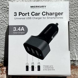 Merkury 3 Port Car Charger USB 12v DC