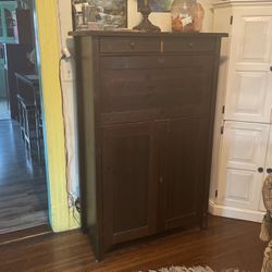 Antique Cabinet/Desk, Solid Wood With Two Drawers, A Cupboard And Two Shelves
