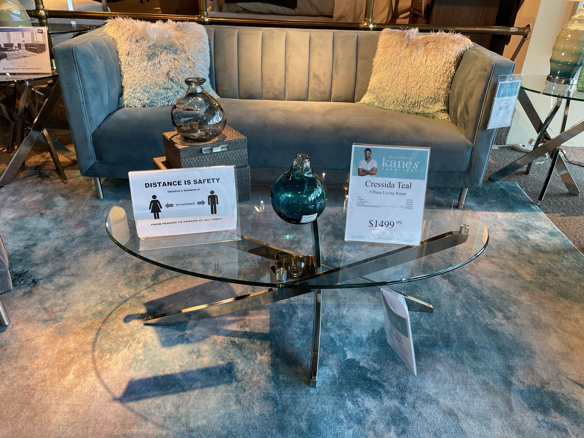 Suede Teal Blue Sofa Couch 