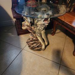 Wolf Head Glass Top Side Table.