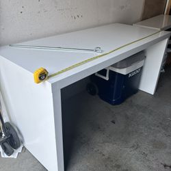 White L Shaped Desk Sliding Section Partially Disassembled