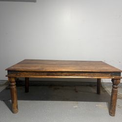 Rustic Solid Wood Coffee Table – Hand-Carved Detail