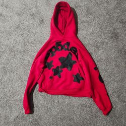 sp5der Men's Cropped Pullover Hoodie M Red/Black Fleece Graphic Spider MPN