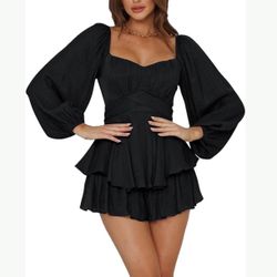 Brand New Size (Small) Women's Jumpsuit Lantern Long Sleeve Ruffle Layer Tie Mini Short Romper