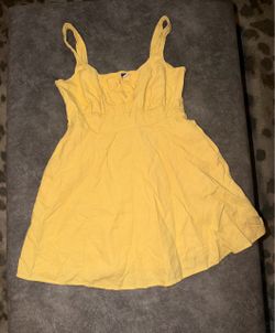 Old Navy Fit & Flare Tie-Strap Linen-Blend Mini Dress Yellow Large