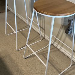 Two White Oak top Bar Stools 