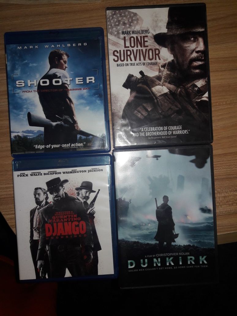 Shooter, Lone Survivor, Dunkirk and Django unchained.