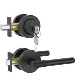 (Brand New in Box)  Asidrama 2 Pack Matte Black Passage with Deadbolts Front Door Lock Set,3 Keys Included /Single Cylinder Deadbolts/ Heavy-Duty Zinc
