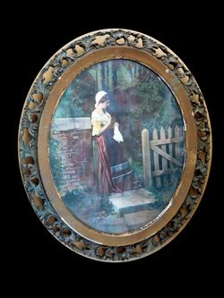 Vintage woman at gate picture