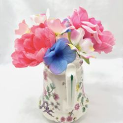 Pink Blue Flowers In Porcelain Vase-teacher Appreciation, Mother’s Day