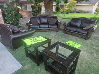 Dark Brown Leather Sofa Set 3 Pieces