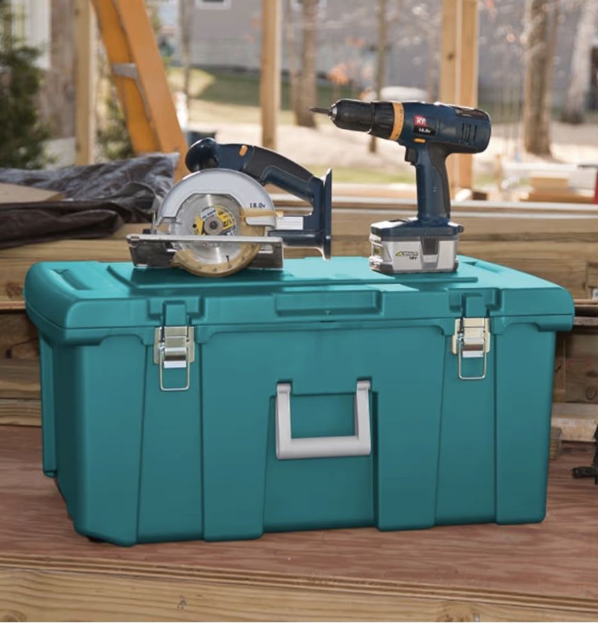 Sterilite 16 Gallon Lockable Footlocker Trunk with Wheels. Large Storage Container Box bin Trunk with Wheels