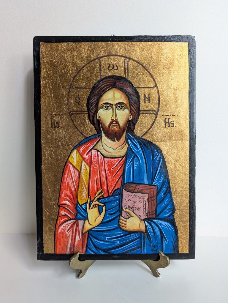 Hand-painted Orthodox icon of Jesus Christ Pantocrator Byzantine Icon Signed 14"
