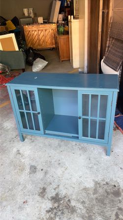 Teal Blue Sideboard Cabinet with Glass Doors