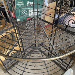 8 .5 Inch tall Black Metal Rack With brass Accents And Glass Shelves