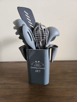 21-piece gray Cooking utensils Silicone non-stick heads stainless handles storage & BBQ Tools