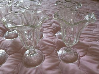 6 vintage Anchor Hocking clear glass footed sundae dish