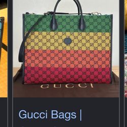 Gucci GG Monogram Multicolor Tote Double Handles Detachable Strap Medium