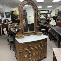 Antique Mirrored Dresser, From 1700's, Marble top, Rotating Mirror,