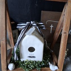 Rea Dunn Bird House's, Hanging Nest, Vintage Brass Owls Pair Of Birdsand Leaf Bowl 