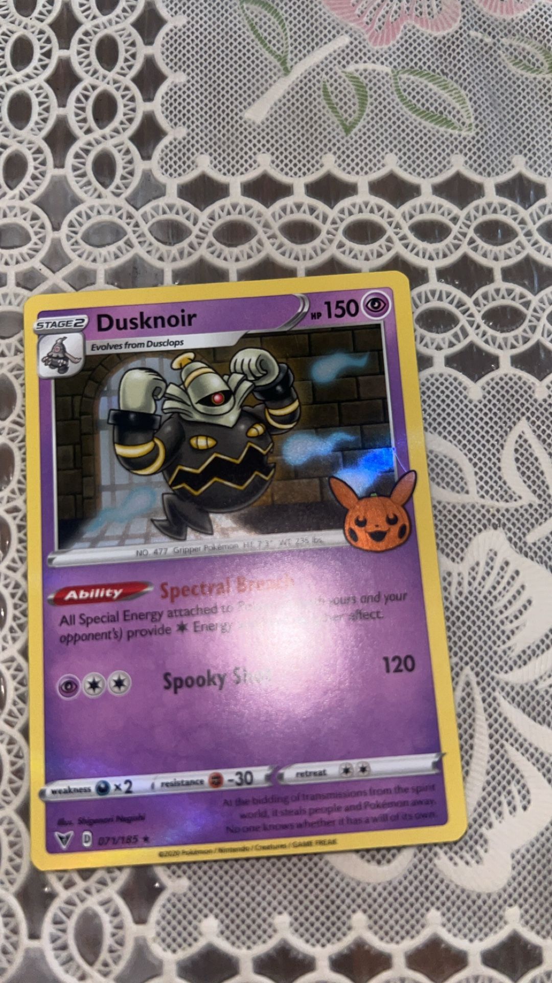 2020 POKEMON CARD HALLOWEEN SET  DUSKNOIR HOLO 071/185 BASIC RARE-2023 NYCC CGC