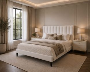 Queen Bed Frame, Velvet Upholstered Platform Bed with Adjustable Vertical Channel Tufted Headboard, Mattress Foundation with Strong Wooden Slats, Box 