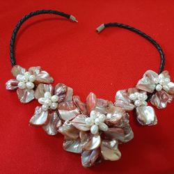 Pearl And Glass Leather Necklace
