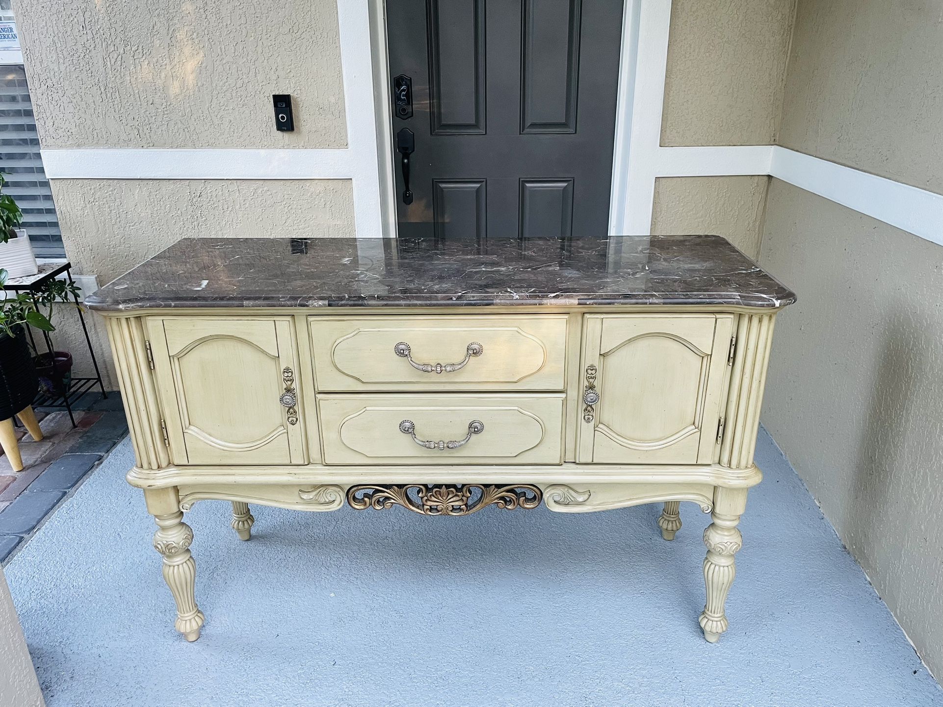 French Provincial Console Table with Granite Top
