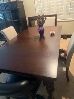 Dark Wood Dining Table with Chairs