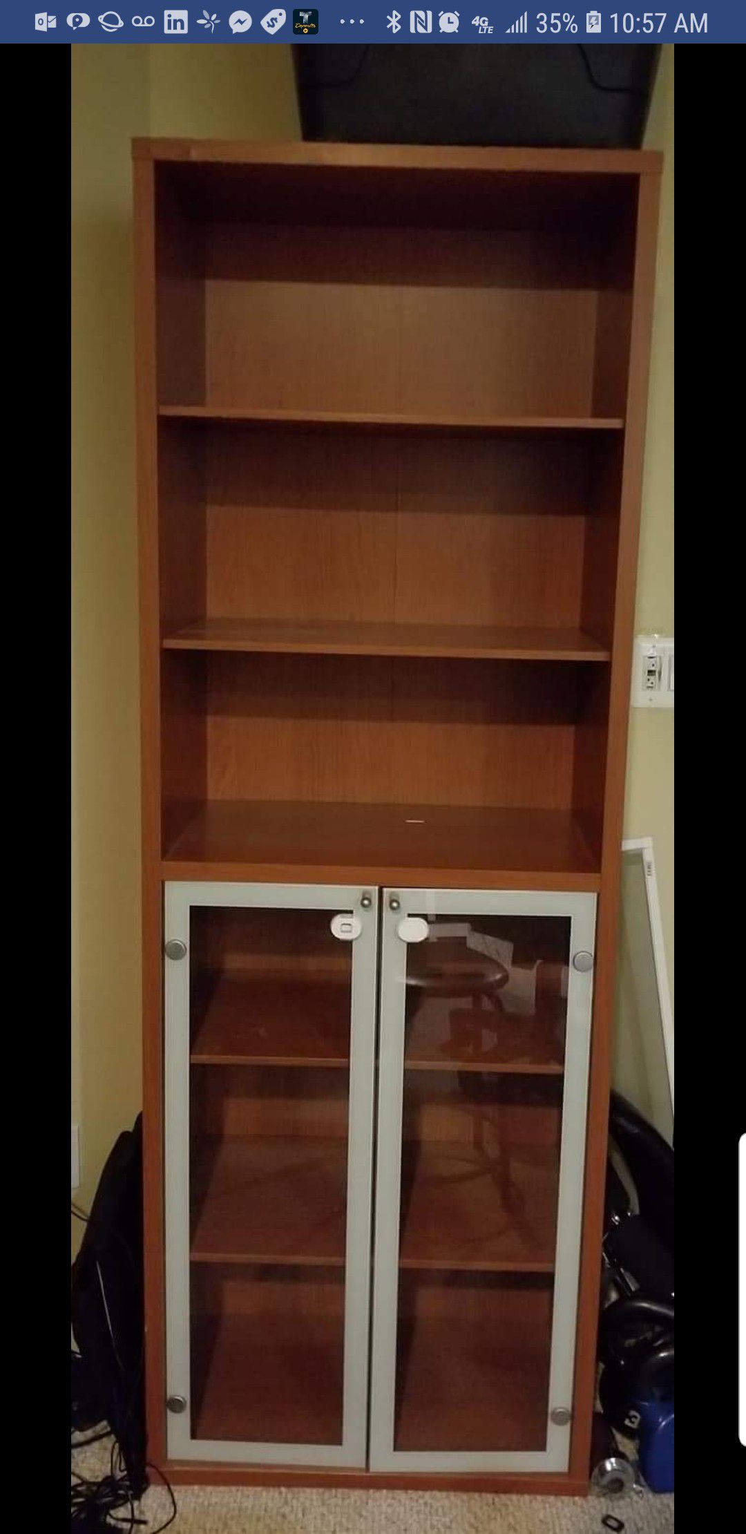 Ikea shelf bookcase with glass cabinets