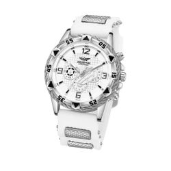 Men's White Chronograph Watch with Sculpted Seconds Hand & Textured Strap