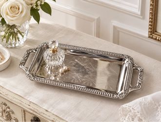 Silver Decorative Tray with Handles
