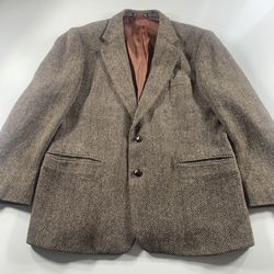 Hill & Archer Vtg Tweed Blazer Men's 42S Wool Herringbone Leather Buttons