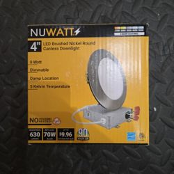 NUWATT 4" LED Canless Downlight Brushed Nickel Dimmable 9W 5K