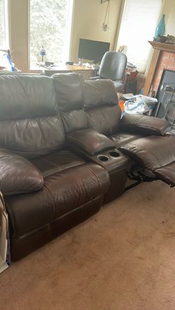 Free faux brown leather reclining sofa