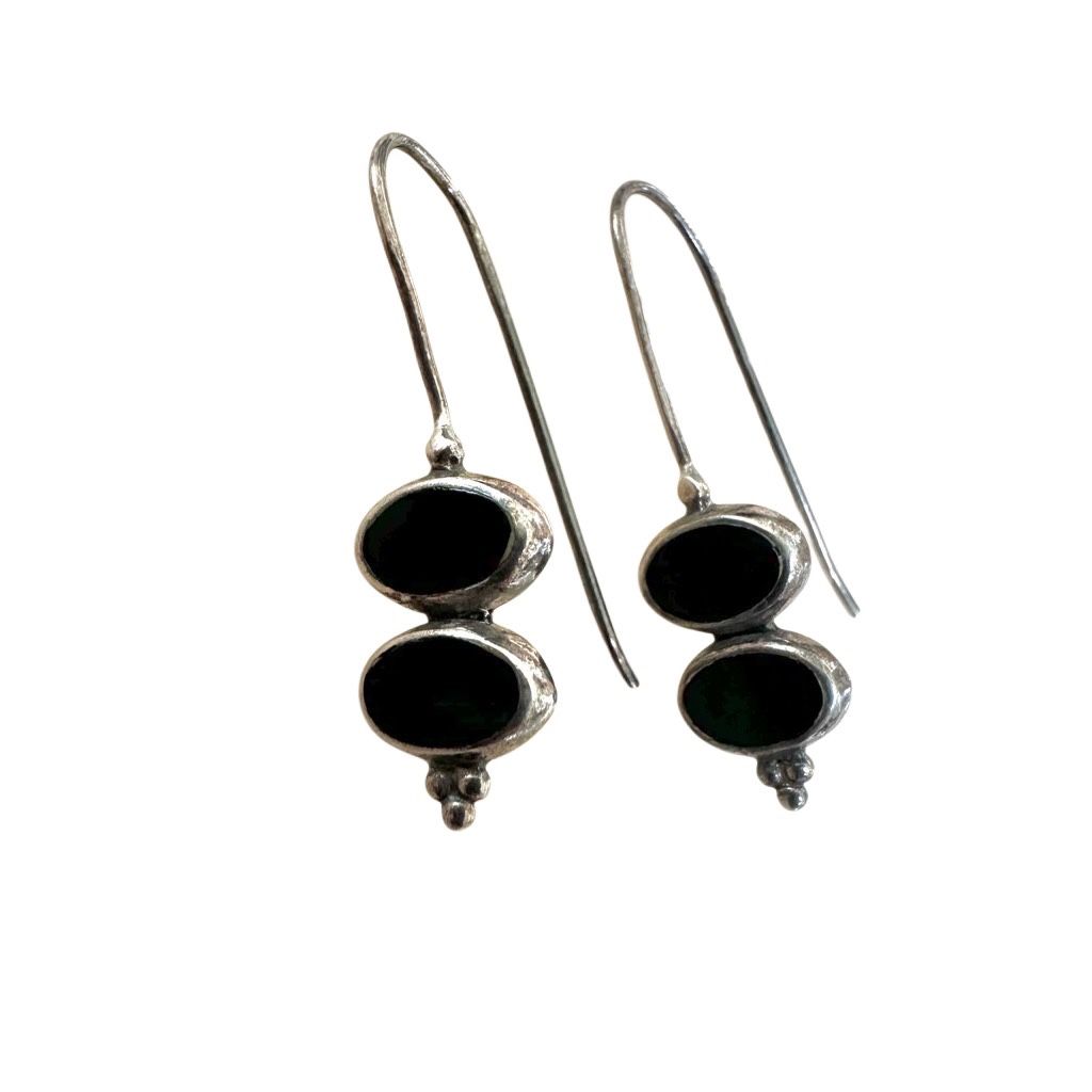 Sterling Silver Onyx Vintage Earrings