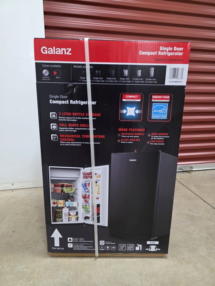 Galanz 3.3 Cu ft One Door Mini Fridge, Black Estar