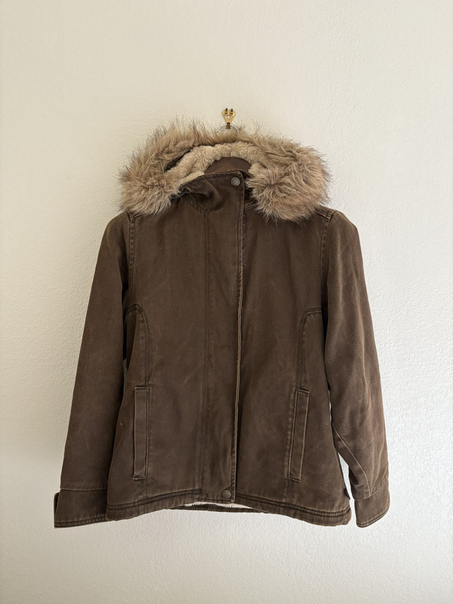 Woolrich Brown Utility Jacket with Fur Collar