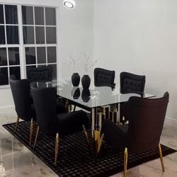7PC Mulan Dining Room Set (Gold Or Silver Chairs)