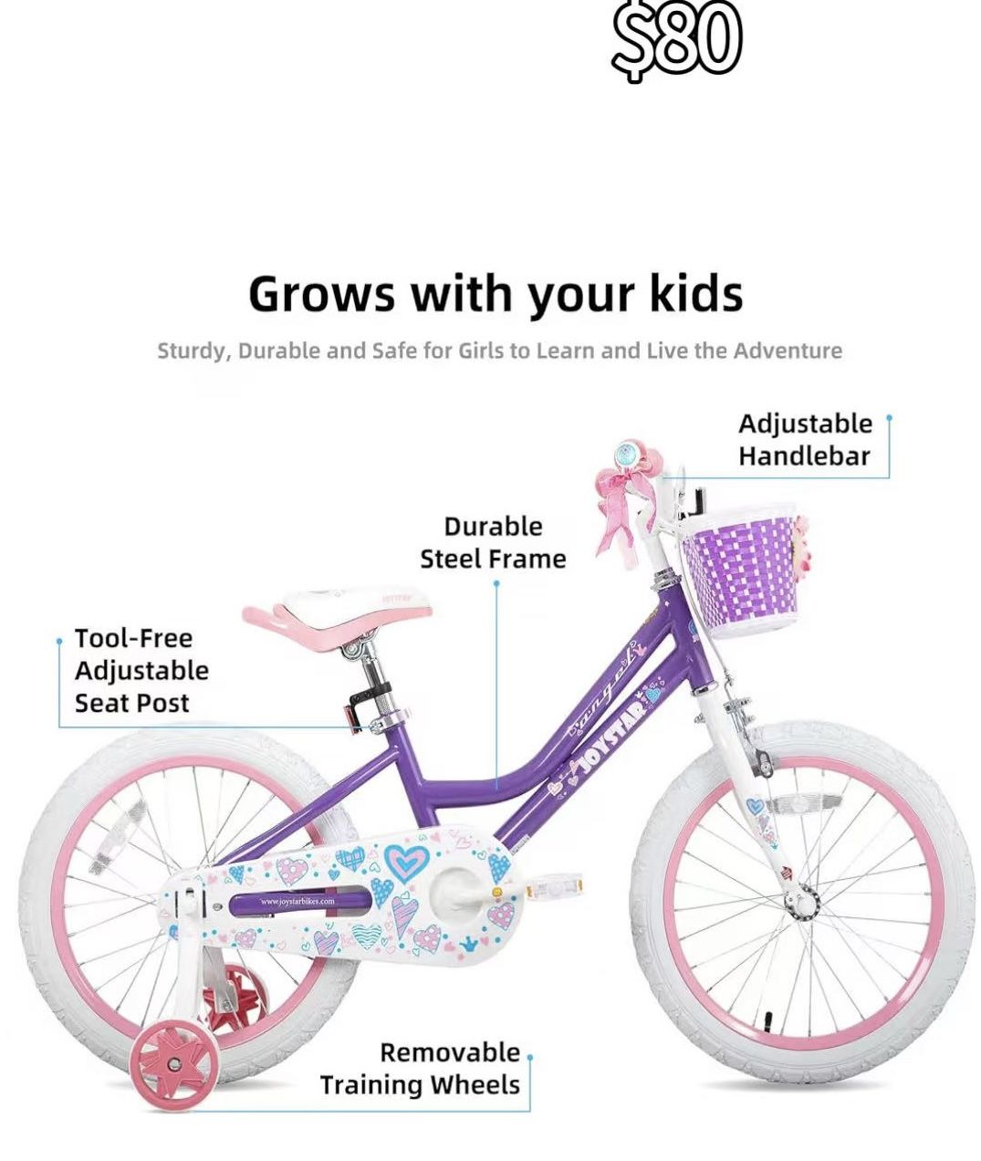 😀 JOYSTAR Angel Girls Bike for Kids, Kids Bike with Training Wheels & Basket