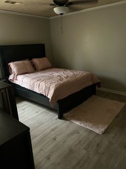 Black Wood Queen Bed Frame with Headboard