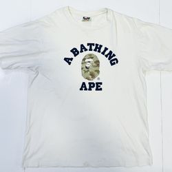 A Bathing Ape BAPE College Plaid T-Shirt White/Black Camo Size XL