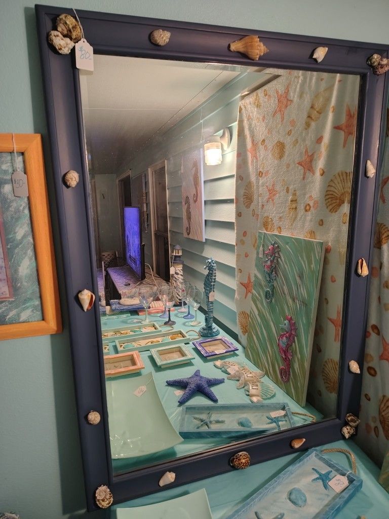 Beautiful Beveled Mirror. With Shells