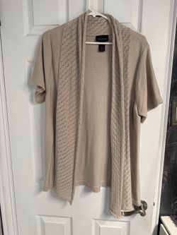 Lane Bryant Beige Open-Front Short Sleeve Cardigan
