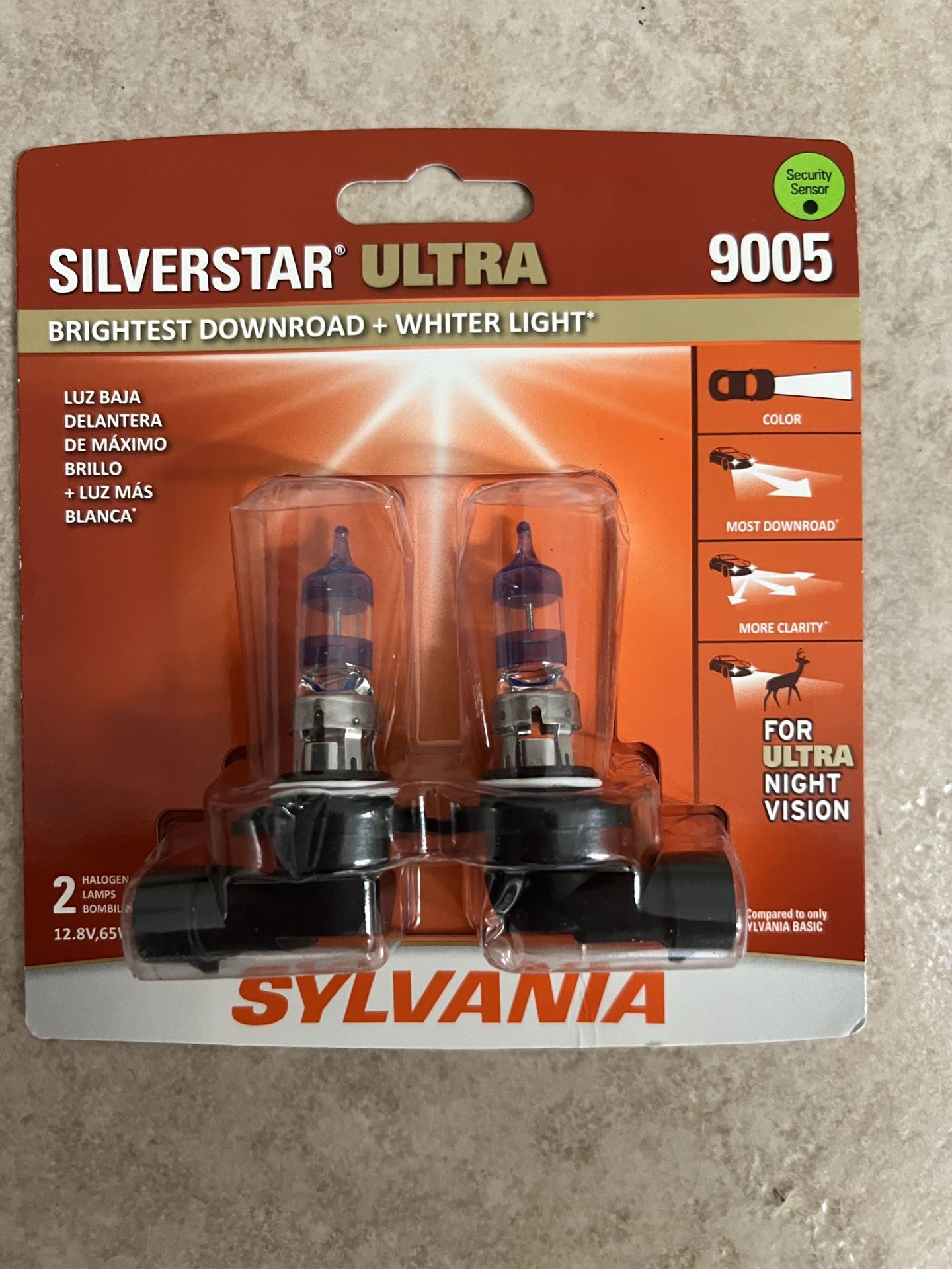 Sylvania 9005 SilverStar Ultra: Halogen Headlight Bulb, Brightest Downroad and Whiter Light, 2 Pack